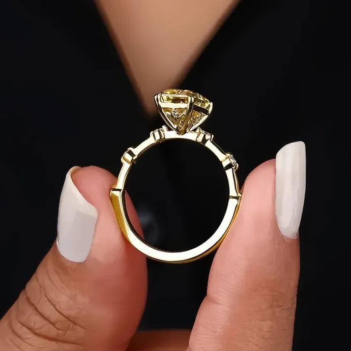 Yellow Cubic Zirconia Geometric Gold Color Brass Ring for Women Wedding Band