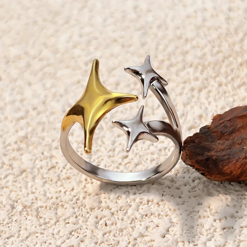 18K Gold Plated Ocean Series Opening Ring Mini Crab Conch Starfish for Women