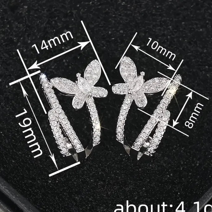 Women Geometric Hoop Earrings Butterfly Design Cubic Zirconia Copper Jewelry