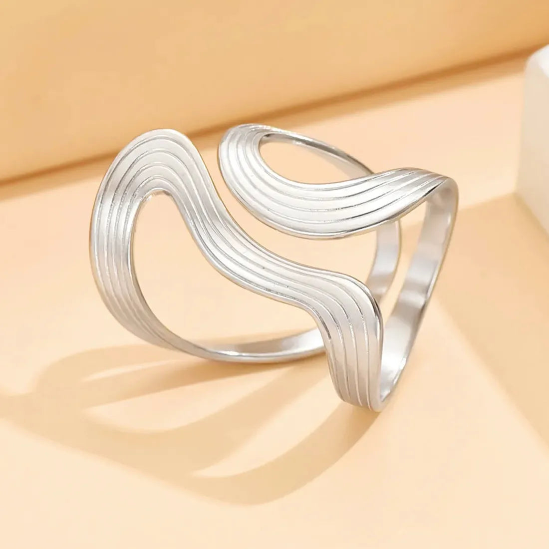 Stainless Steel Irregular Geometric Open Chain Ring for Women Punk Fashion Jewelry