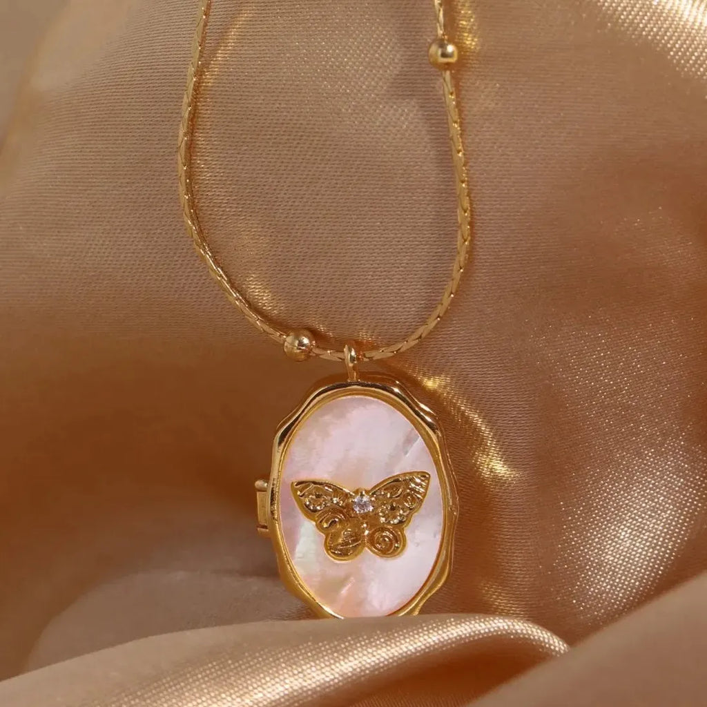 18K Gold Plated Butterfly Pendant Necklace Women Vintage Zircon Choker Jewelry