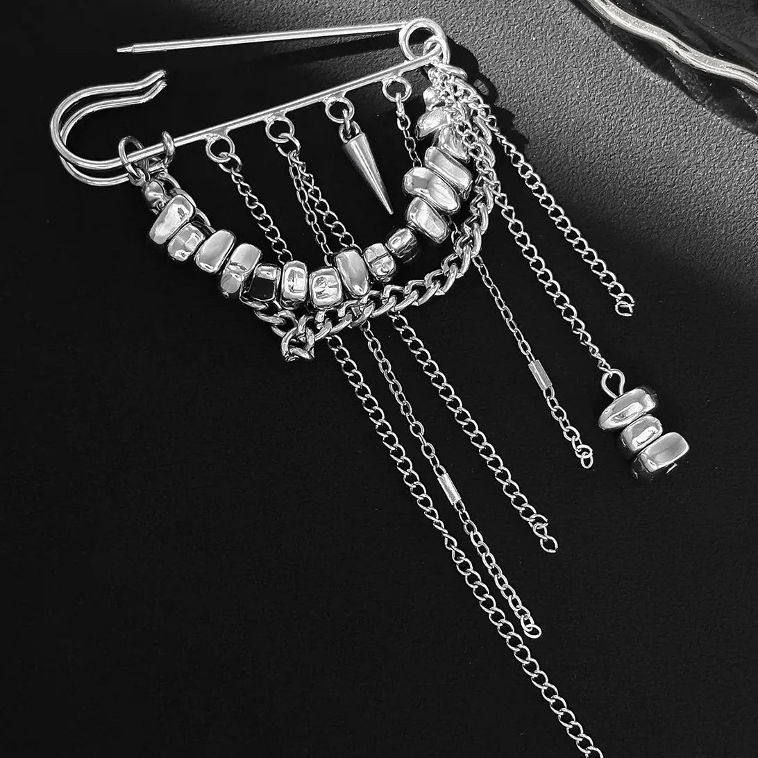 Geometric Zinc Alloy Brooch Tassel Beaded Trouser Fastener for Women Men