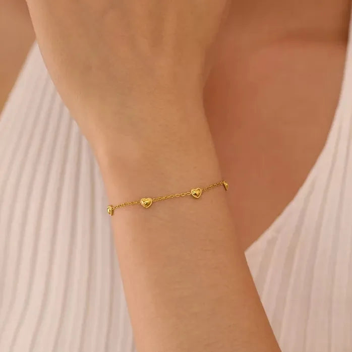 Stainless Steel Heart Beaded Pendant Bracelet for Women Gold Love Jewelry