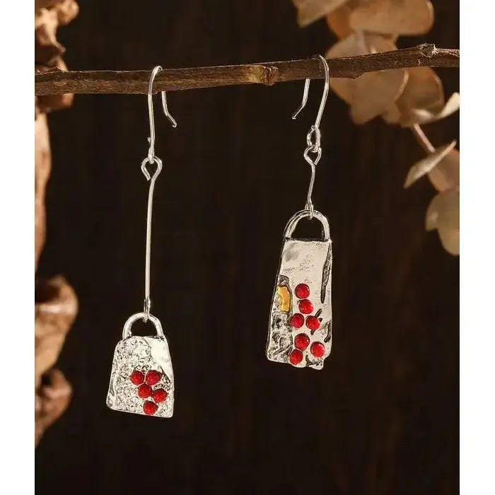 Vintage Tribal Ethnic Resin & Metal Inlay Long Drop Earrings for Women