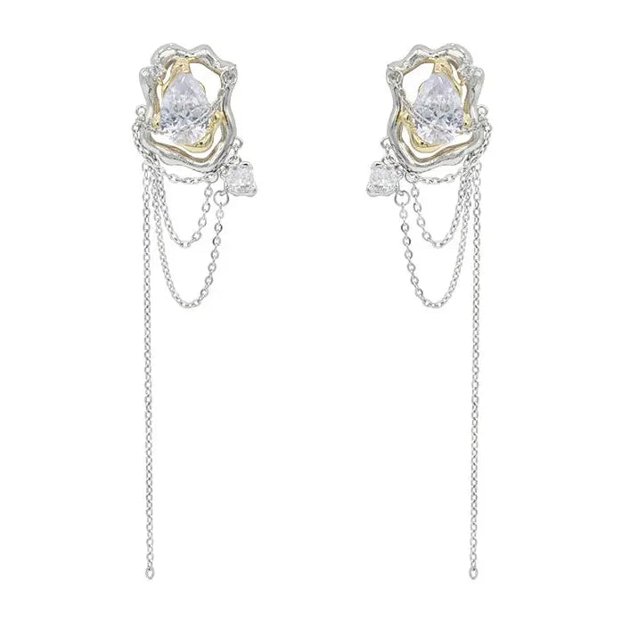 Zircon Opal Moon Tassel Drop Earrings for Women Elegant Jewelry