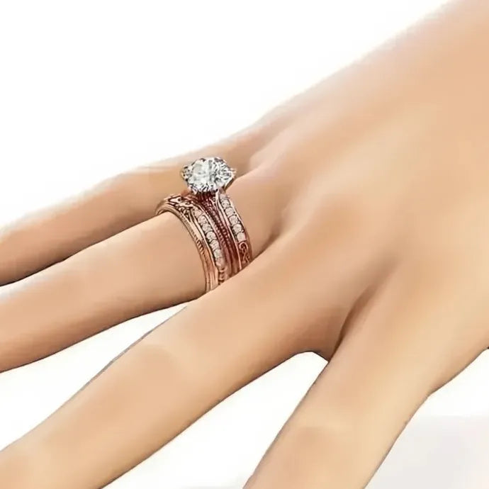 2Pcs Bridal Wedding Rings Set Cubic Zirconia Brass Jewelry Delicate