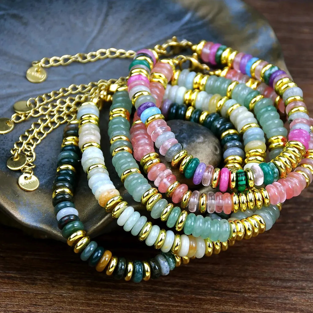 Boho Ethnic Handmade Turquoise Natural Stone Stainless Steel Women Bracelet