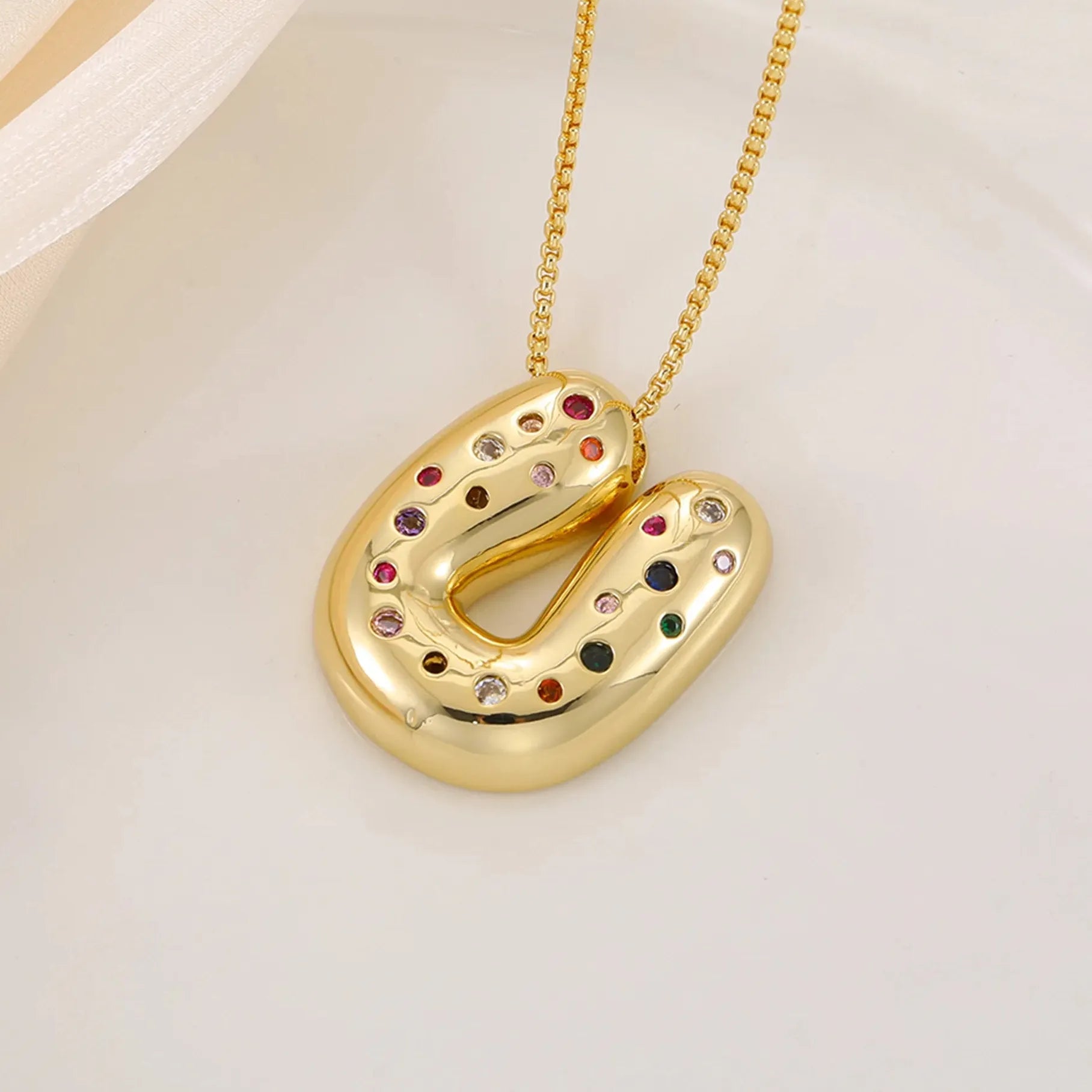 18K Gold Plated A-Z Letter Pendant Necklace for Women Gift Cubic Zirconia