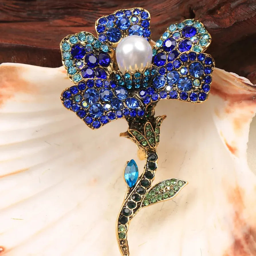 Classic Blue Roses Brooch Pin Jewelry Wedding Gift for Men Women