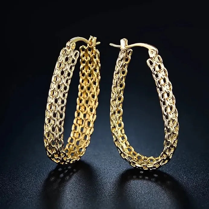 Luxury Women Gold Color Geometric Hoop Earrings with Chain for Weddings