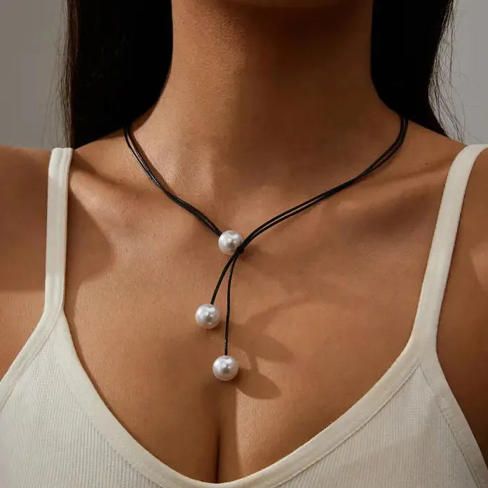 Adjustable Wax Rope Simulated Pearl Necklace for Women Fashion Charm Jewelry