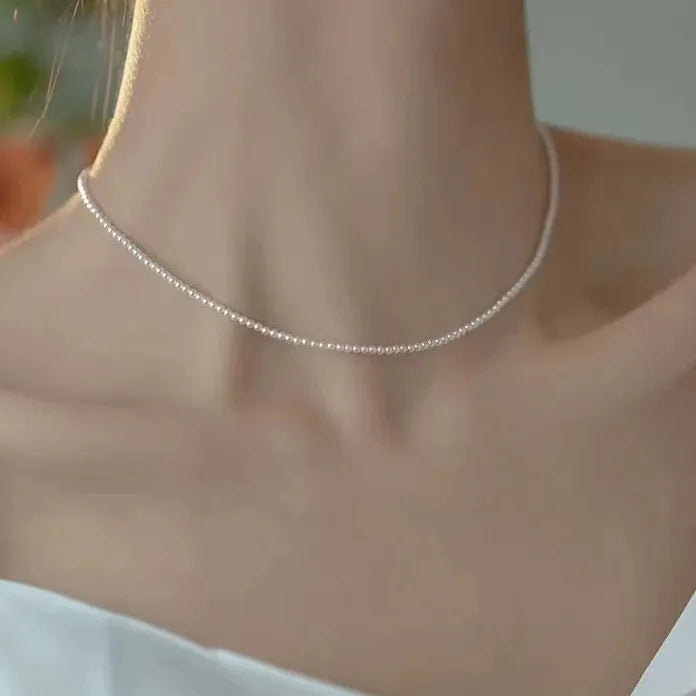 2026 Fine Round Glass Pearl Necklace with Zinc Alloy Thin Clavicle Chain