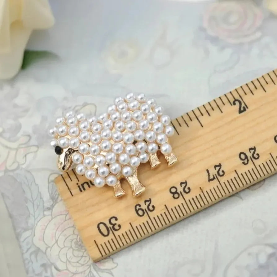 White Faux Pearl Sheep Lamb Goat Brooch Pin Elegant Gift for Women