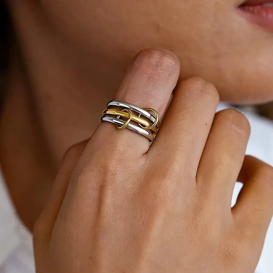 Punk Stainless Steel Multi-Layer Loop Finger Rings for Women Men Gifts Jewelry