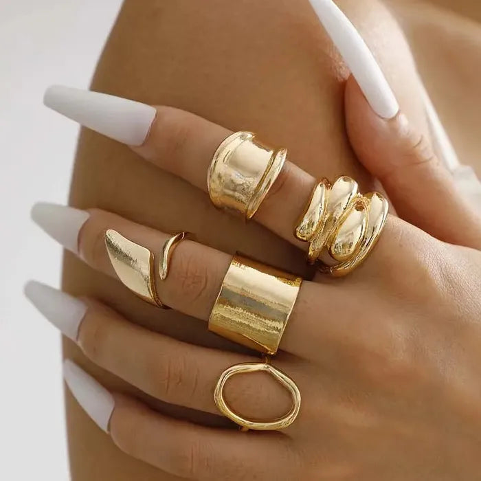 5Pcs Adjustable Gold Geometric Hollow Rings Fashion Jewelry Set 2026