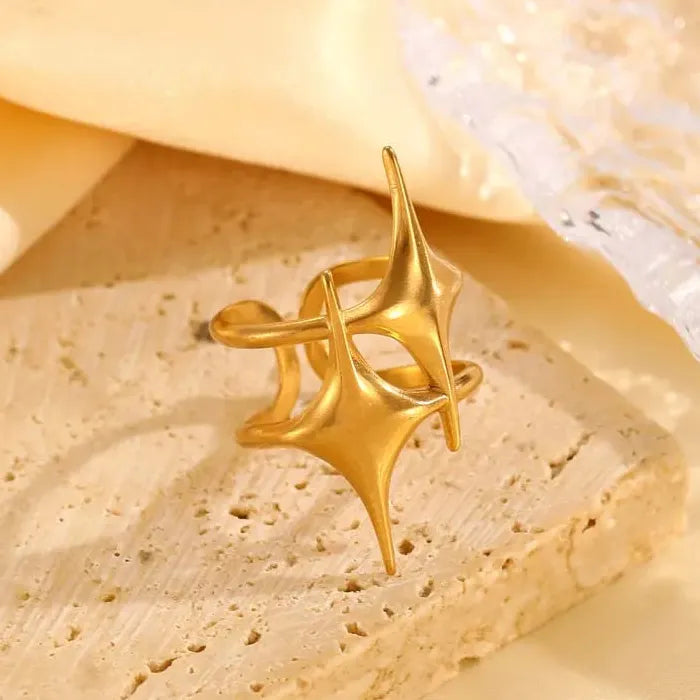 Adjustable Gold Star Stainless Steel Ring for Women Thin Fashion Jewelry