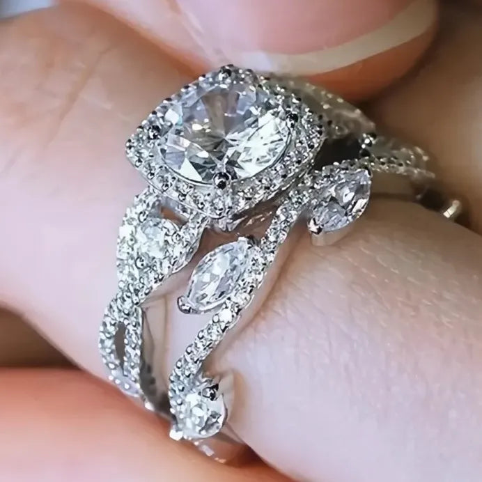 Women’s Engagement Wedding Ring Set Brass Cubic Zirconia Jewelry