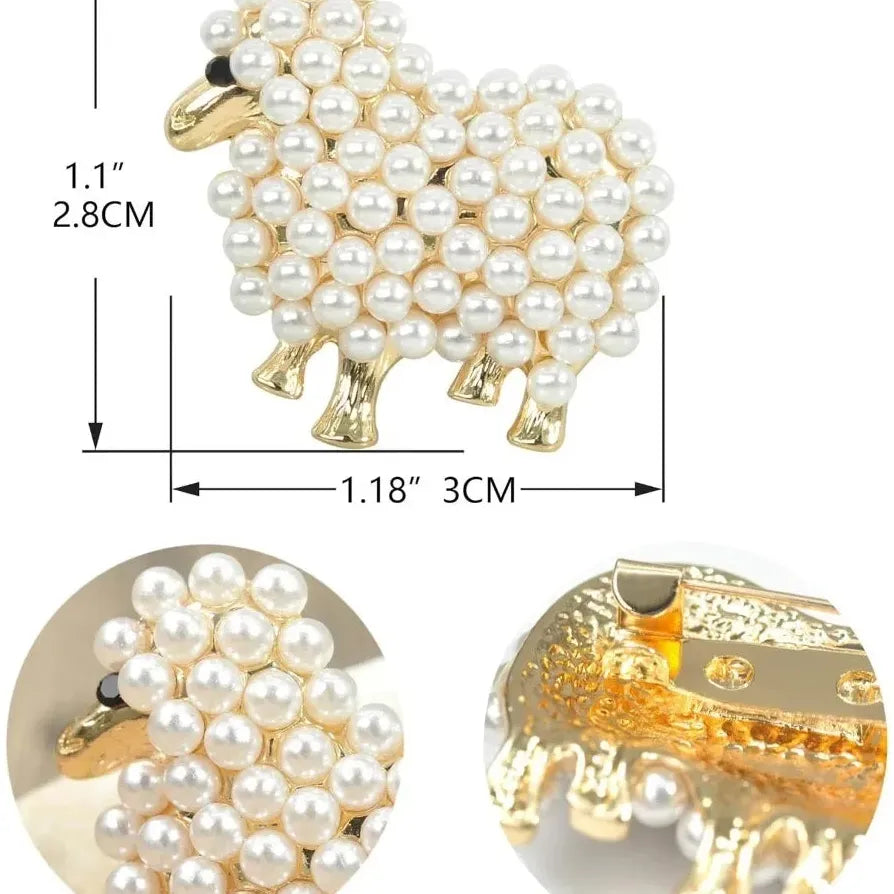 White Faux Pearl Sheep Lamb Goat Brooch Pin Elegant Gift for Women