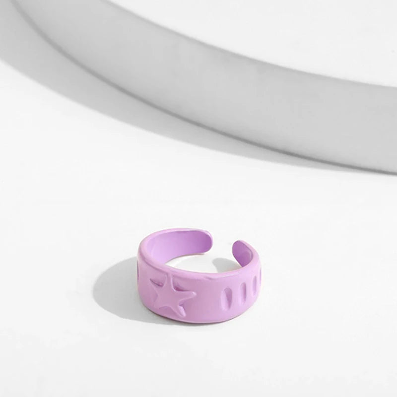 Colored Resin Wide Star Opening Rings for Women Girls Multicolored Thick Finger Jewelry