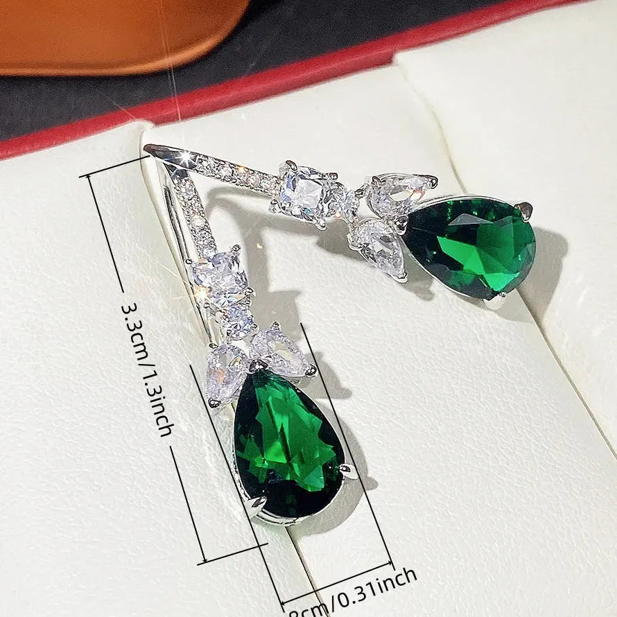 White Green AAA Cubic Zirconia Water Droplet Pendant Earrings for Women