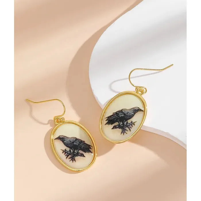 Retro Oval Black Resin Inlaid Pendant Drop Earrings Women’s Party Jewelry