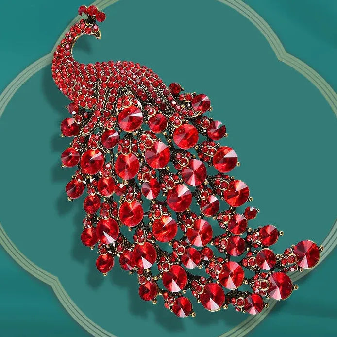 Retro Crystal Phoenix Peacock Brooch Pin for Women’s Coat Accessory