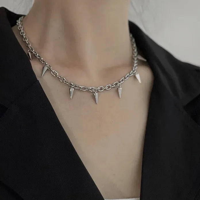 Stainless Steel Punk Gothic Stud Rivet Pendant Necklace Choker Men Women
