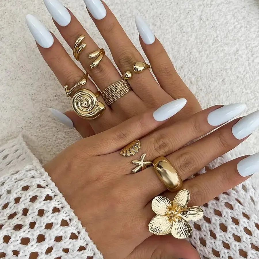 8Pcs Vintage Metal Plant Pattern Open Rings for Women Gothic Gift Jewelry