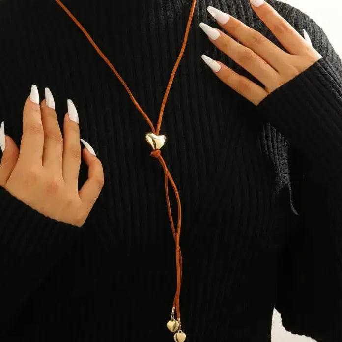 Gold Color Heart Star Sun Tassel Y-Shaped Long Pendant Necklace for Women