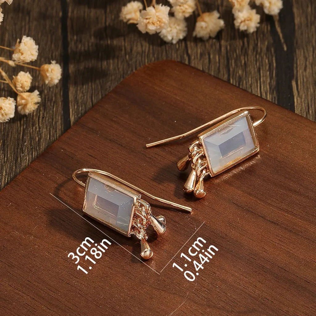 Ethnic Geometric Inlay Green Stone Tassel Drop Earrings for Women Party Jewelry