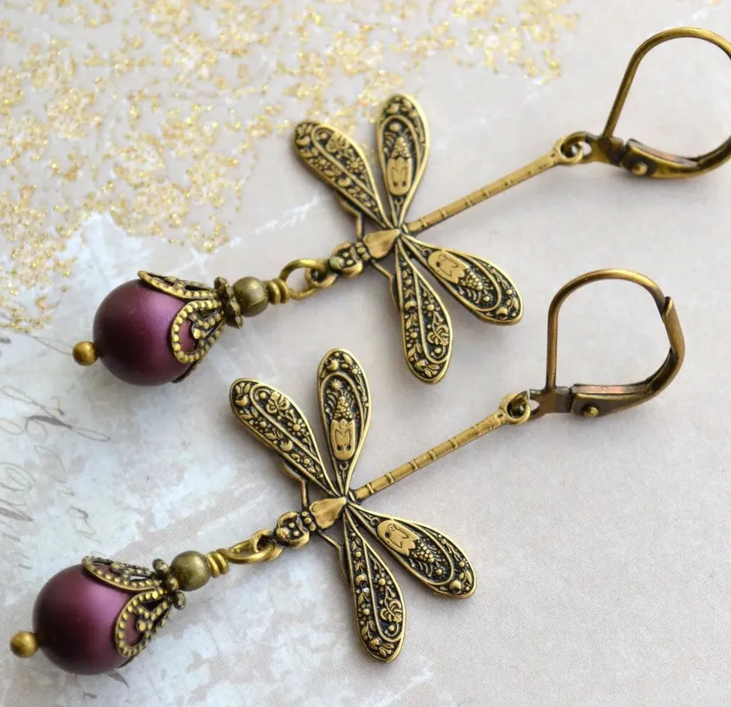 Simulated Pearl Dragonfly Drop Earrings Long Style Cute Animal Jewelry Women