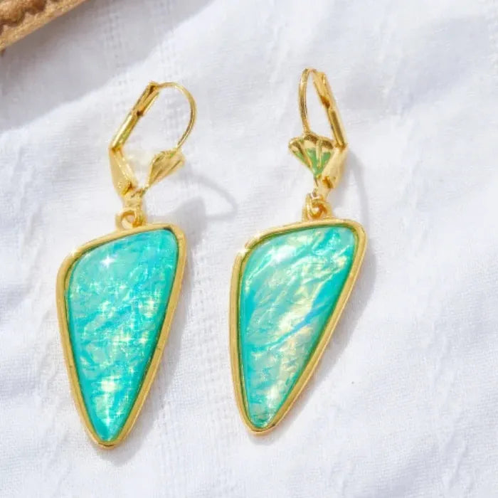 Vintage Style Irregular Inlaid Green Stone Earrings for Women Gold Pendant Jewelry