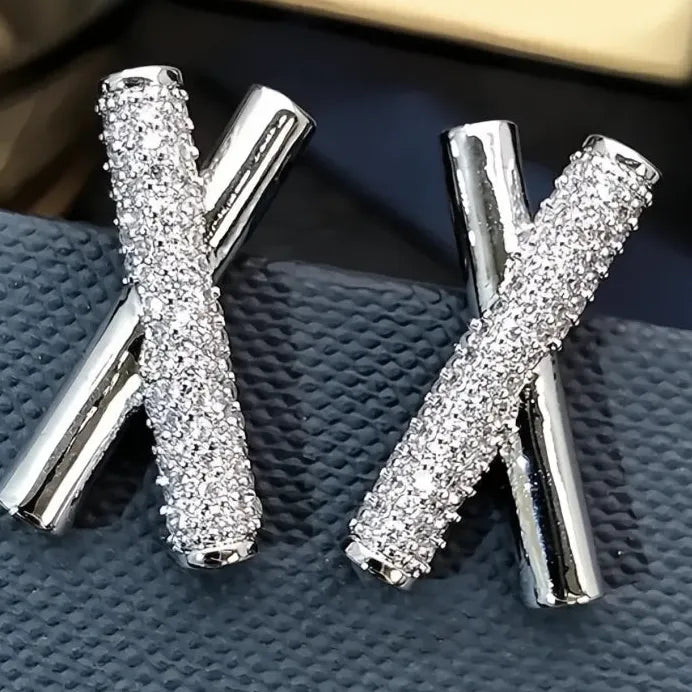 X Shaped Women’s Cubic Zirconia Stud Earrings for Wedding & Daily Wear
