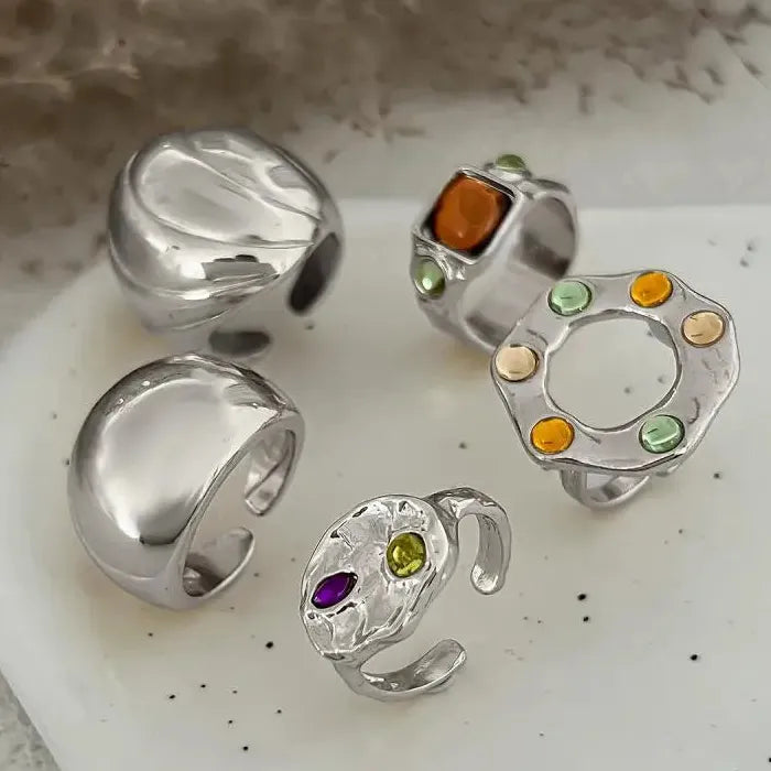 5Pcs Vintage Irregular Metal Circular Rings Punk Jewelry for Men Women