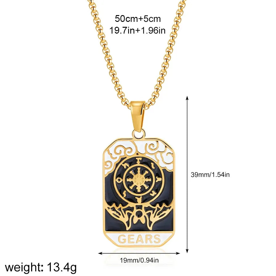 Vintage Gold Plated Stainless Steel Tarot Card Pendant Necklace for Women Punk