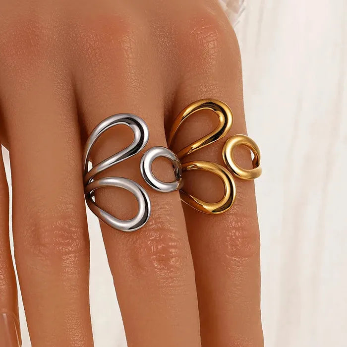 Gold Stainless Steel Punk Geometric Irregular Open Chain Ring for Women Jewelry