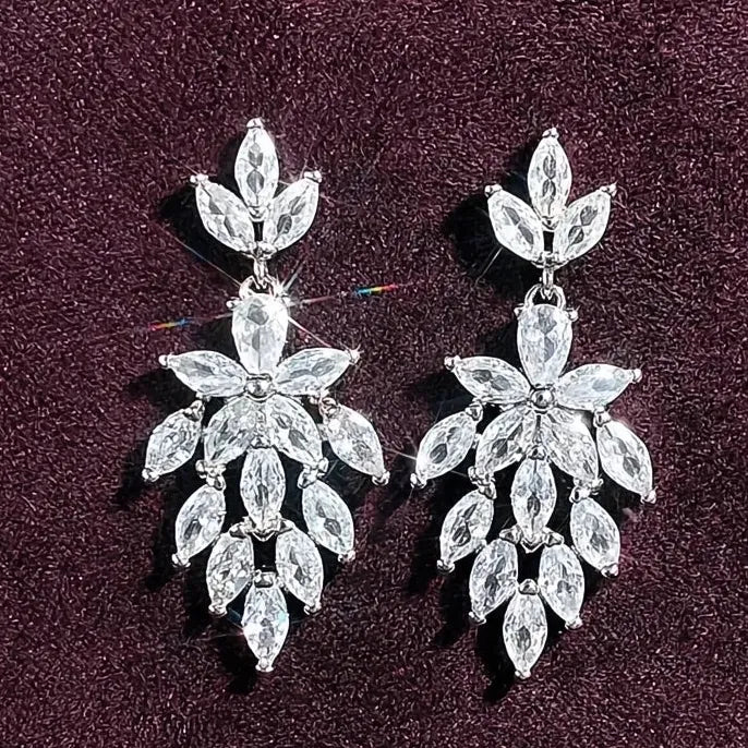 Luxury Bridal Geometric Marquise Cubic Zirconia Dangle Earrings for Women