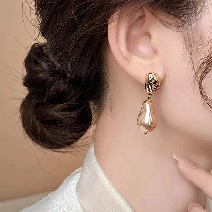 Irregular Champagne Pearl Drop Earrings Bridal Wedding Jewelry Gift Women