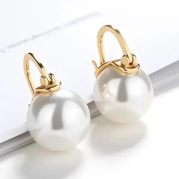 Elegant Gold Brass Simulated Pearl Geometric Drop Earrings for Women