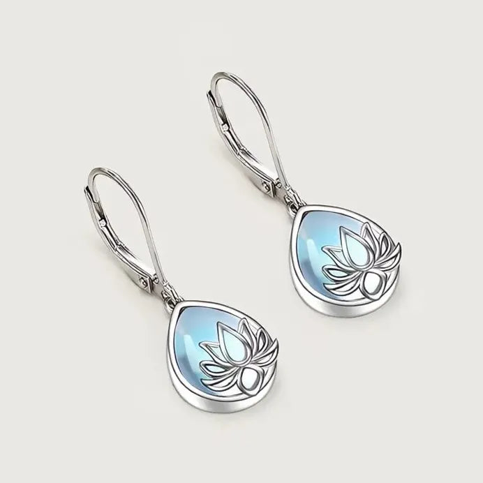 Geometric Pear Imitation Opal Drop Earrings Lotus Setting for Women