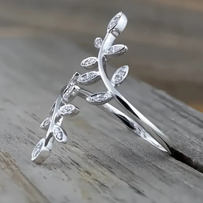 Delicate Leaf Cocktail Ring with Cubic Zirconia for Women Engagement