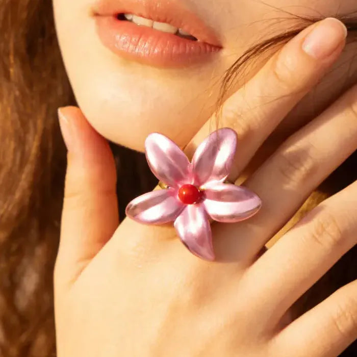 Adjustable Flower Ring Featuring Colorful Plant Pattern for Women Jewelry