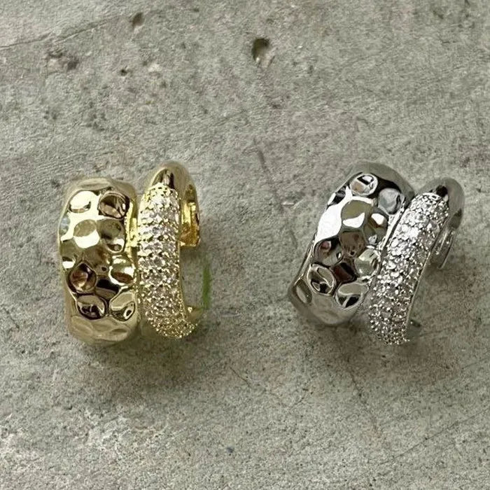 Zircon Double-Layer Geometric Zinc Alloy Ear Cuff Clip-On No Piercing Y2K