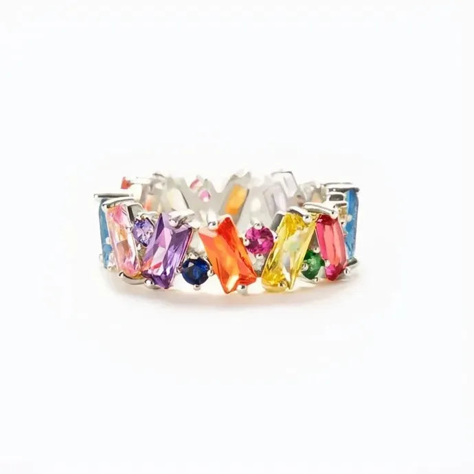 Trendy Geometric Brass Ring with Colorful CZ for Women Party Accessories