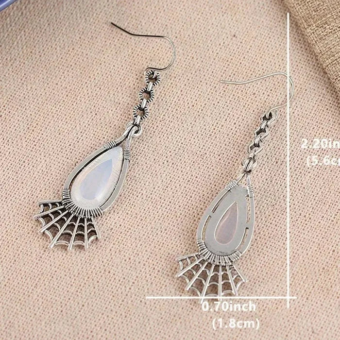 Retro Dream Catcher Pendant Earrings with Synthetic Moonstone Zinc Alloy Jewelry Gift