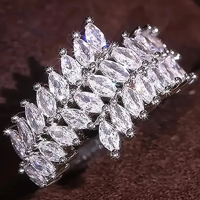 Elegant Women’s Marquise Cubic Zirconia Brass Ring for Engagement Party