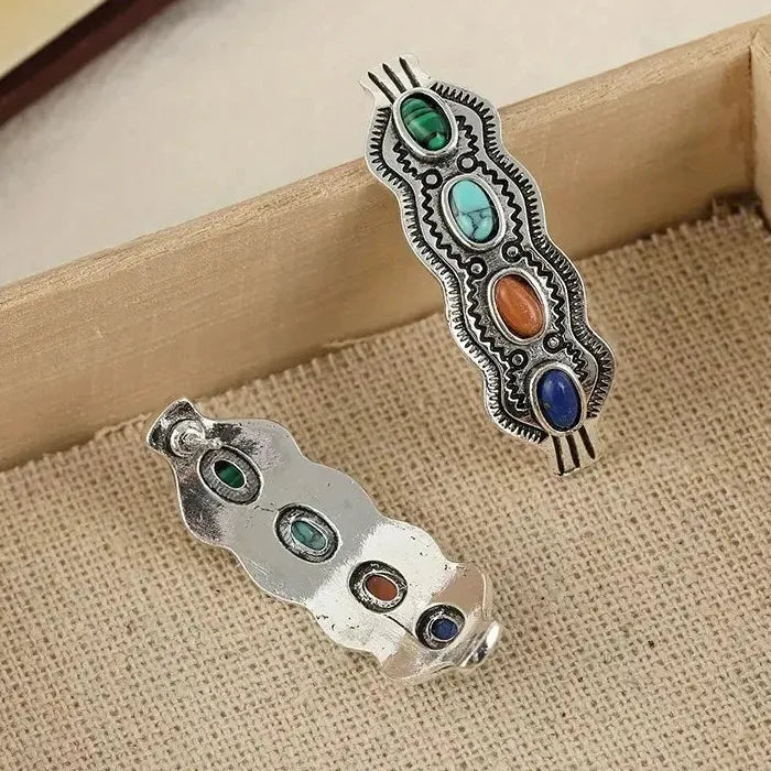 Retro Colored Geometric Drop Earrings Natural Stone Zinc Alloy Jewelry Women
