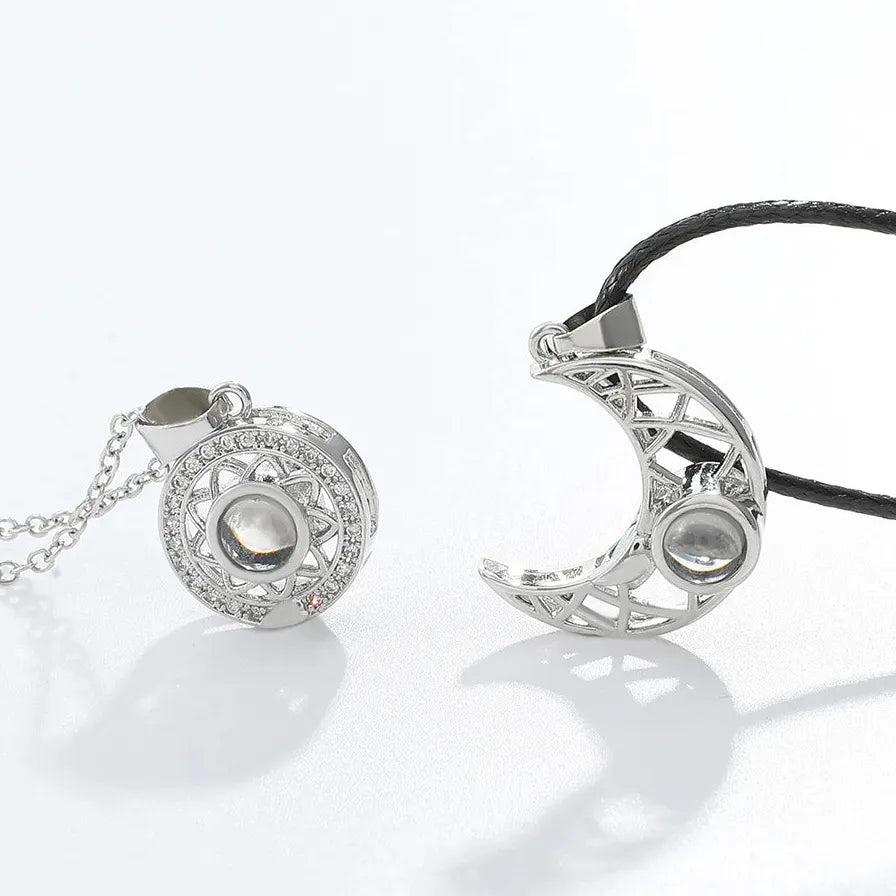 2Pcs Magnetic Couple Necklace Sun Moon Heart I Love You Gift Zinc Alloy