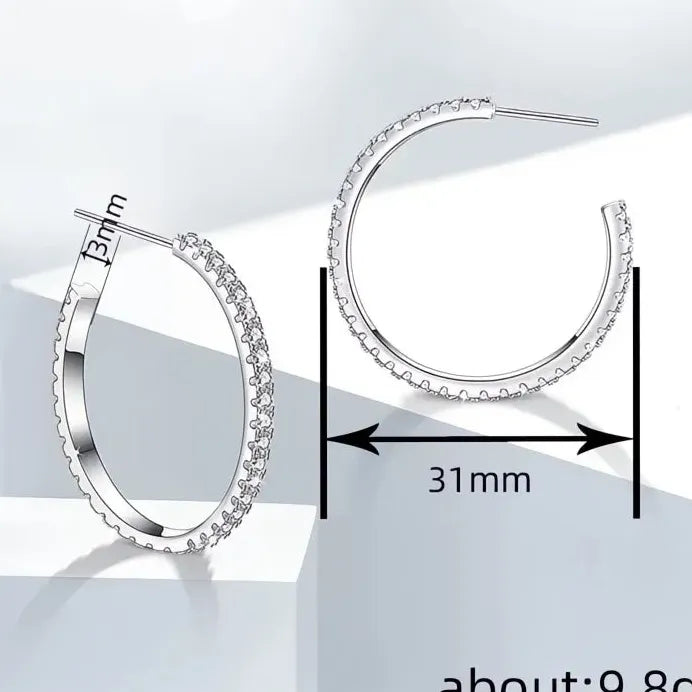 Elegant Women's Silver Geometric Hoop Earrings with Cubic Zirconia Sparkle