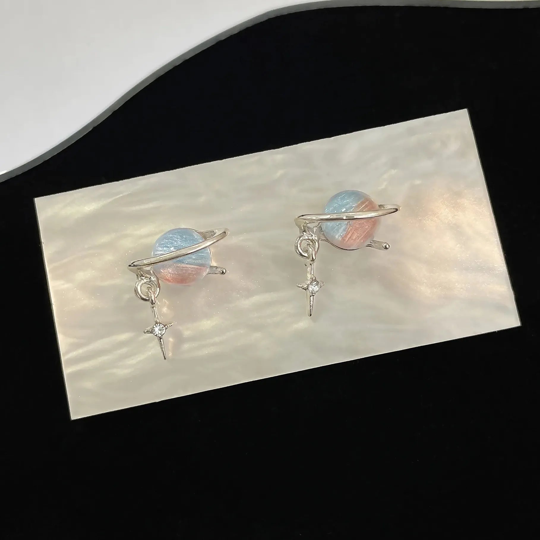 Gradient Blue Planet Rhinestone Fish Tail Earrings for Women Girls Jewelry